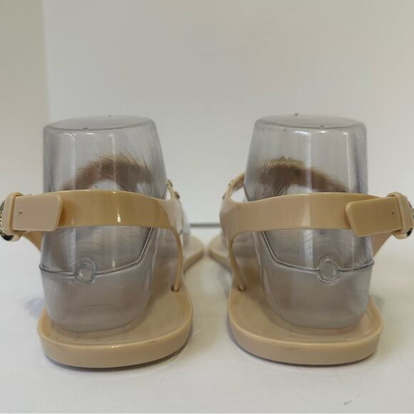 Michael Kors Hamilton Lock Jelly Thong Sandals US 9 Neutral Beige Gold Locks - Picture 3 of 10